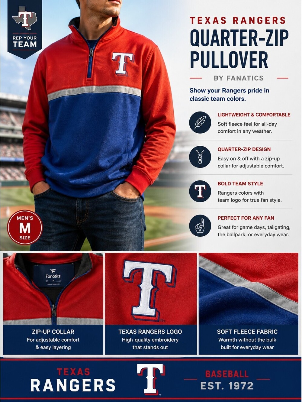 New Without Tags | Men's M Texas Rangers Pullover